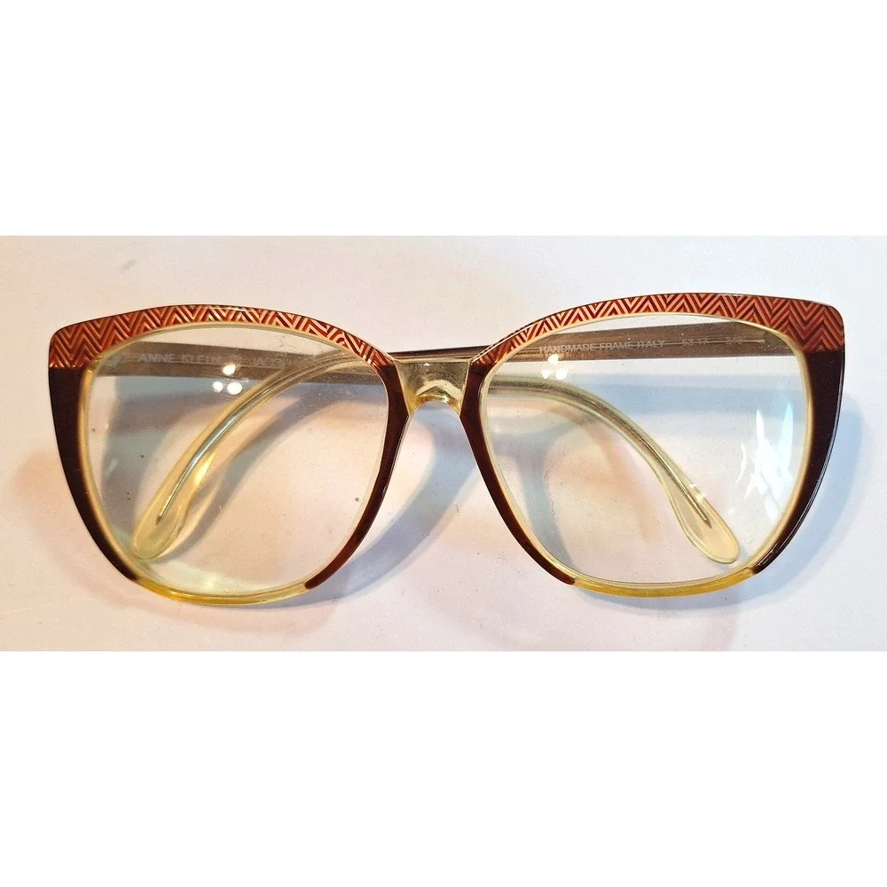 Anne Klein Jacquard Vintage Cat Eye Glass Frames Brown Handmade Italy 53-17 135